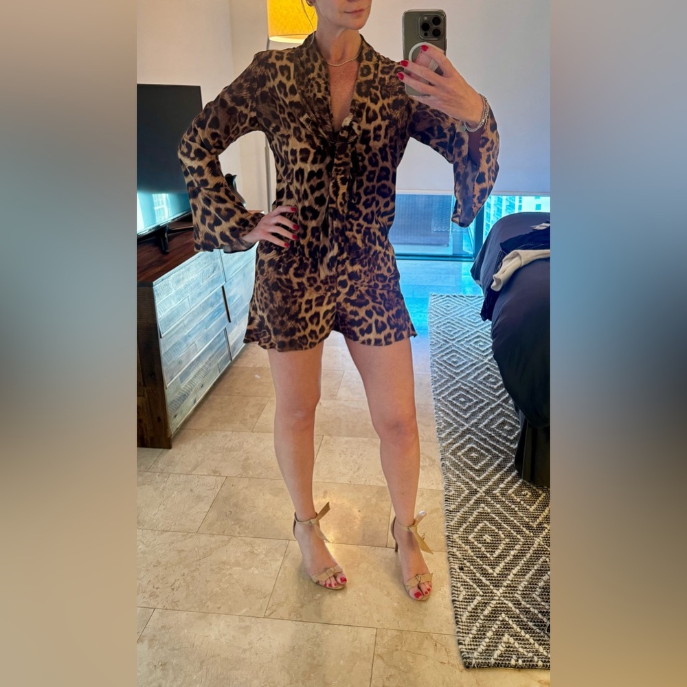 Leopard Print Long Sleeve Romper
